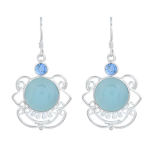 Boucles d'oreilles en argent sterling 925 avec topaze en calcédoine Boucle d'oreille à la mode de forme ronde pour les fêtes de mariage et les cadeaux. - Product Image 6