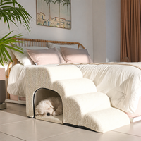 Escalier pour chien 4 marches Premium en mousse à mémoire de forme haute densité ivoire avec tunnel et soutien articulaire pour chiens âgés