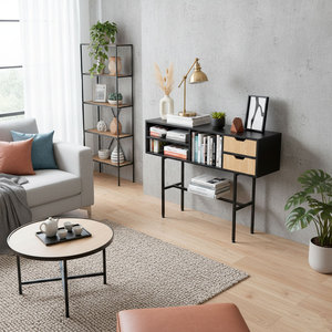 Modern Luxury Minimalist <b>Mirrored</b> Console <b>Table</b> 120x30x85cm Rubber Wood with Iron Legs for Living Room - Product Image 2