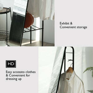 Miroir penché de chambre à coucher de style industriel moderne avec porte-vêtements et étagère enduite de poudre pour cosmétiques et mariages - Product Image 5