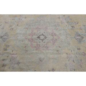 5x8.2 ft Vintage Large Rug, <b>Yellow</b> Pink Turkish Abstract <b>Wool</b> Rug - Product Image 5