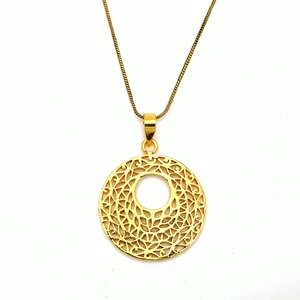 <b>Boho</b> Filigree Round Pendant Brass <b>Necklace</b> Women 18k Gold Plated Floral Design Wholesale - Product Image 1