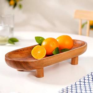 Plato para servir ovalado de madera de acacia natural con patas, bandeja de exhibición de frutas de Madera rústica, cuenco central de madera elevado para comedor - Product Image 2