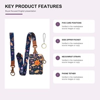 Portefeuille-cordon personnalisé en PU imprimé, 100+ motifs floraux, porte-cartes avec fenêtre d'identification, 5 emplacements pour cartes, poche zippée, sangle de cou et de poignet