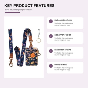 Portefeuille-cordon personnalisé imprimé – Plus de 100 designs, porte-cartes avec fenêtre d'identification, 5 emplacements pour cartes, poche zippée, sangle de cou et de poignet - Product Image 3