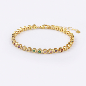 QIKU Top Quality Elegant Colorful Round Rhinestone Bracelets Women Copper Zircon Fashion Crystal Tennis Bracelet <strong>Jewelry</strong> - Product Image 5