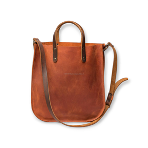 กระเป๋าโท้ทหนังแท้สไตล์วินเทจเรียบง่ายหรูหราโลโก้กำหนดเองทนทานสำหรับใช้ในชีวิตประจำวันมีซิปสีทึบ - Product Image 1