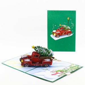 Noël Santa voiture carte de voeux arbre de noël camion carte mignonne pour cadeau joyeux noël carte 3D pour décorer artisanat - Product Image 1