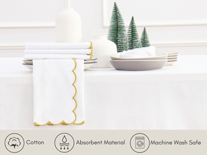 100% coton 18X18 pouces serviettes en tissu blanc à bords festonnés Accents dorés décor de table réutilisable moderne pour printemps été et pâques - Product Image 2