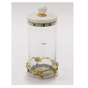 Recipiente de vidrio de cocina decorativo para el hogar clásico tapa de mármol decorativa cubierta de almacenamiento de alimentos comida de boda clásica de aluminio - Product Image 3