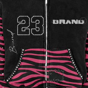 เสื้อฮู้ดดี้ทรงบ็อกซี่แบบครอป ซิปหน้า ผ้าเฟรนช์เทอร์รี่ฟลีซ 380-500gsm พิมพ์ลายทั่วตัว ประดับคริสตัล สำหรับผู้ชาย สไตล์สตรีทแวร์สุดฮิต - Product Image 3