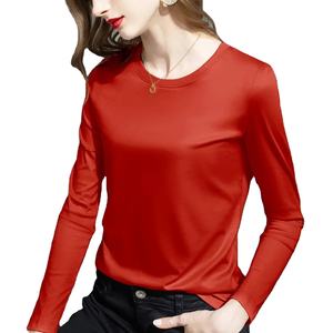 T-shirt décontracté 100% coton à col rond pour femmes à manches longues lâche solide à manches longues impression numérique - Product Image 3