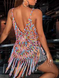 Traje de baño de playa Cubrir Mujeres Crochet Bikini Coverups Verano Piscina Traje de baño Vestido de borla - Product Image 2