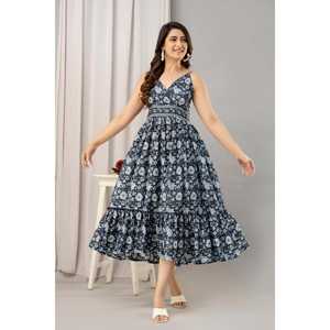 Dress-SHKUP1442แมกซี่ทรงเข้ารูปแขนกุดพิมพ์ลายดอกไม้สีกรมท่า - Product Image 2