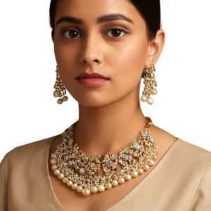 Nueva colección, conjuntos de joyería de fiesta de acero inoxidable con estilo, bordado de perlas, Jhumka Bindi, ropa de boda tradicional paquistaní - Product Image 1