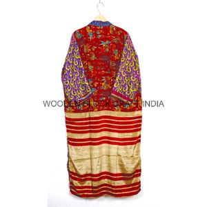 Vintage bohème confortable vêtements de nuit pour femmes Floral soie Sari Kimono Robe plage maison robe de soirée mariée vêtements de détente - Product Image 4