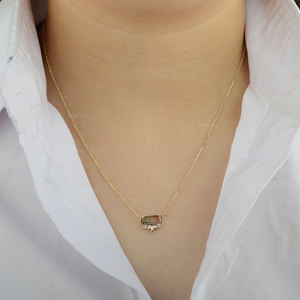 Collier pendentif en or massif 14K collier en diamant tourmaline pastèque pour femme productible en 10K/18K - Product Image 5