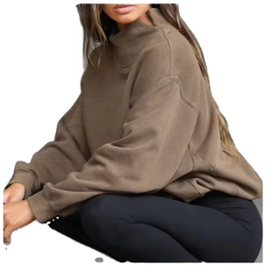 Jersey largo de invierno/otoño para mujer de marca personalizada, ropa deportiva activa, Sudadera con capucha para gimnasio, sudadera de gran tamaño, cuello simulado frontal - Product Image 2