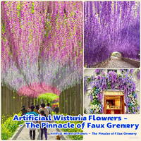 Bunga gantung Wisteria putih buatan bunga gantung grosir bunga Wisteria putih mekar Indoor Outdoor dekorasi pesta pernikahan dinding Wisteria