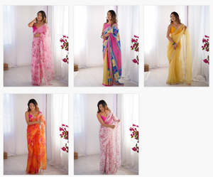 Premium Beautiful Floral Printed Party Wear Saree Collection Catálogo completo disponible a precio mayorista colección de ropa de fiesta - Product Image 6