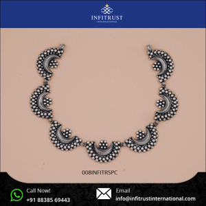 Designer classique 925 argent Sterling plaqué oxydé collier de mariée os collier ras du cou inspiré par Chandbali Designs pour les femmes - Product Image 2