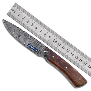 Cuchillo de caza de alta calidad, Funda de cuero en relieve, mango de madera de caoba hecho a mano, hoja de acero de Damasco, OEM grabado con láser - Product Image 2