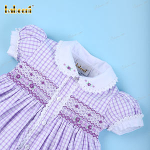 Ensemble de vêtements 2 pièces pour fille smockés à rayures lavande personnalisé en gros de Manufacturer-BB3149 OEM ODM - Product Image 1