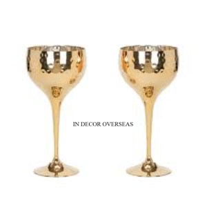 Hammered Texture High Grade Gold Plated Finest Quality Metal Made Set Of 2 Home Hotel Parties Barware <b>Goblet</b> <b>Glass</b> Drinkware - Product Image 1