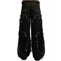 Pantalon noir ample à chaînes pour femme, style gothique, avec fermeture éclair amovible, vente en gros, punk, streetwear, 2026