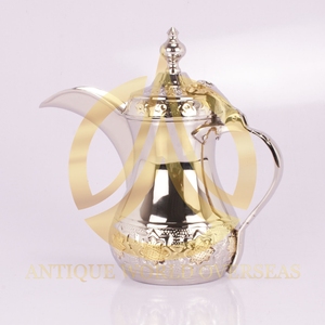 <b>Arabic</b> Metal Dallah with Lid in Brass and Steel for Hotel Restaurant Table Top Coffee <b>Tea</b> Serving - Product Image 3