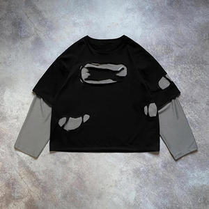 Camiseta de manga larga de doble capa informal de fabricantes personalizados para hombre, lavada y vintage de gran tamaño para un aspecto hecho de - Product Image 3