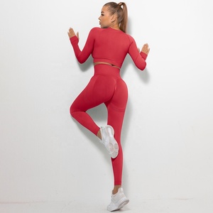 Ensemble de Yoga sans couture pour femmes motif solide survêtement Shorts vêtements de sport vêtements de sport dentelle décoration prêt navire entraînement Fitness Sport ensemble - Product Image 6