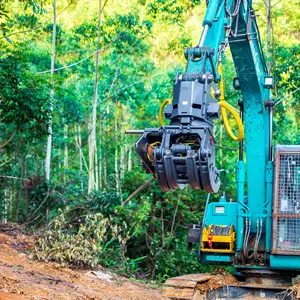 Máquina florestal árvore de serra gráfica trabalhando com ele é uma brisa com sua serra automática