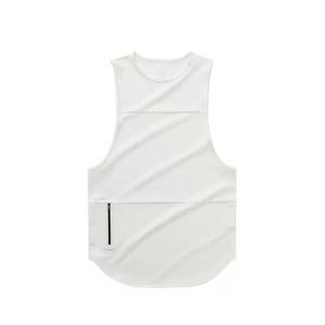 Débardeur de course pour homme avec logo personnalisé gilet de gymnastique en polyester respirant à séchage rapide et avec poche zippée haut d'entraînement en gros - Product Image 4