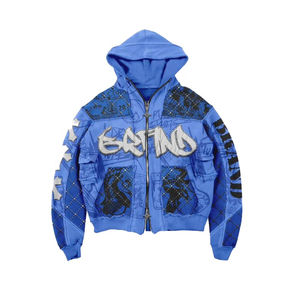 Mens Vintage Washed Hoodies Heavyweight Cotton Blended Acid Washed <b>Zip</b> <b>up</b> Hoodies 3D Puff Printing Zipper <b>Hoodie</b> - Product Image 5