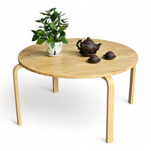 Table basse ronde de 80 cm de diamètre, design scandinave, en bois de caoutchouc durable avec pieds en contreplaqué courbé, meubles de salon - TT68268 - Product Image 1