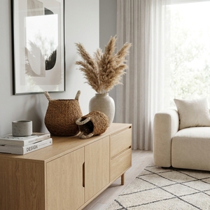 Natural Hand Woven Seagrass <b>Storage</b> <b>Basket</b> Set <b>White</b> Wrapped Handle Belly Round Pot Planter Setup Decor Pure Art Room Design - Product Image 4