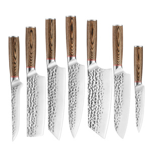 Vente en gros personnalisé de qualité supérieure OEM ODM service 5 pièces en acier damas ensemble de couteaux de chef ambidextres faits à la main couleur bois - Product Image 1
