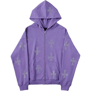 Sudadera con capucha de alta calidad Y2K con cremallera completa para mujer OEM sobre la cara Patrón de diamantes de imitación Estampado vintage Sudadera con capucha de gran tamaño personalizada - Product Image 3