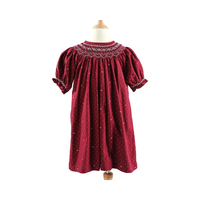 Vente chaude de robes smockées en coton à manches courtes pour filles ODM et motif à pois OEM du fabricant vietnamien pour enfants