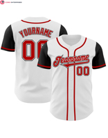 Set Kaos Jersey Baseball & Softball Pria & Wanita Premium Putih Merah-Hitam Otentik Bernapas dengan Cetakan Digital