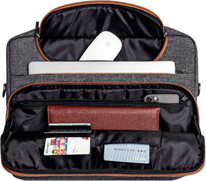 Shoulder Bag with Dual Compartments Leather Handles <b>Luggage</b> <b>Strap</b> Front Pocket Laptop Bags - Product Image 4