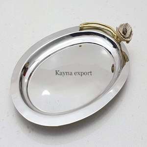 Wholesale Stainless Steel <b>Mirror</b> Polished <b>Tray</b> with <b>Gold</b> Flower Handle Fancy Decorative Metal <b>Tray</b> Hotel Restaurant Salad <b>Tray</b> - Product Image 2
