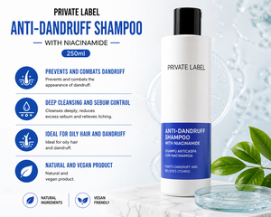 Shampoo antipelliculaire en marque propre 250ml OEM |   Shampoo anti-démangeaisons à la niacinamide pour le contrôle du sébum, cheveux gras |   Espagne UE - Product Image 2