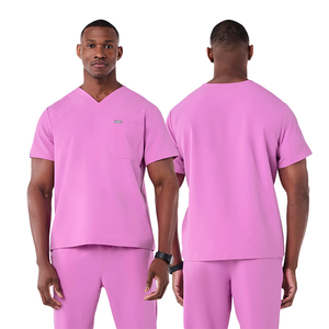 Ensembles de gommages médicaux pour hommes personnalisés de haute qualité respirant blanc à manches courtes uniformes d'infirmière tissu tricoté en Spandex doux - Product Image 4