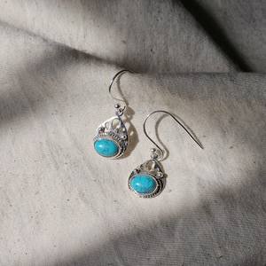 Boucles d'oreilles ovales faites à la main en argent sterling 925 plaqué or avec pierres précieuses turquoise pour femmes mariage - Product Image 4