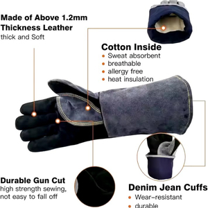 Gants de soudage de forge en cuir personnalisés mitaines résistantes à la chaleur/au feu pour four, gril, cheminée, manipulation des animaux OEM/ODM disponible - Product Image 3