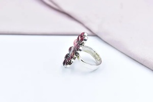 Bague réglable en argent sterling plaqué or vintage, sertie de pierres de dahlia rose et turquoise, faite à la main, certifiée 925, unisexe, pour mariage - Product Image 4