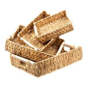 Elegant Rectangular Wicker Ottoman Water Hyacinth Tray Handcrafted Rustic Serving Tray <b>for</b> Home Storage Organization - Product Image 2