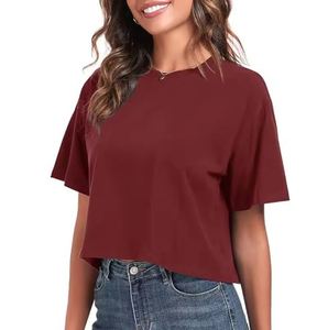 T-shirts courts d'entraînement surdimensionnés pour femmes col rond manches courtes décontracté ample été culture t-shirt hauts coton - Product Image 1